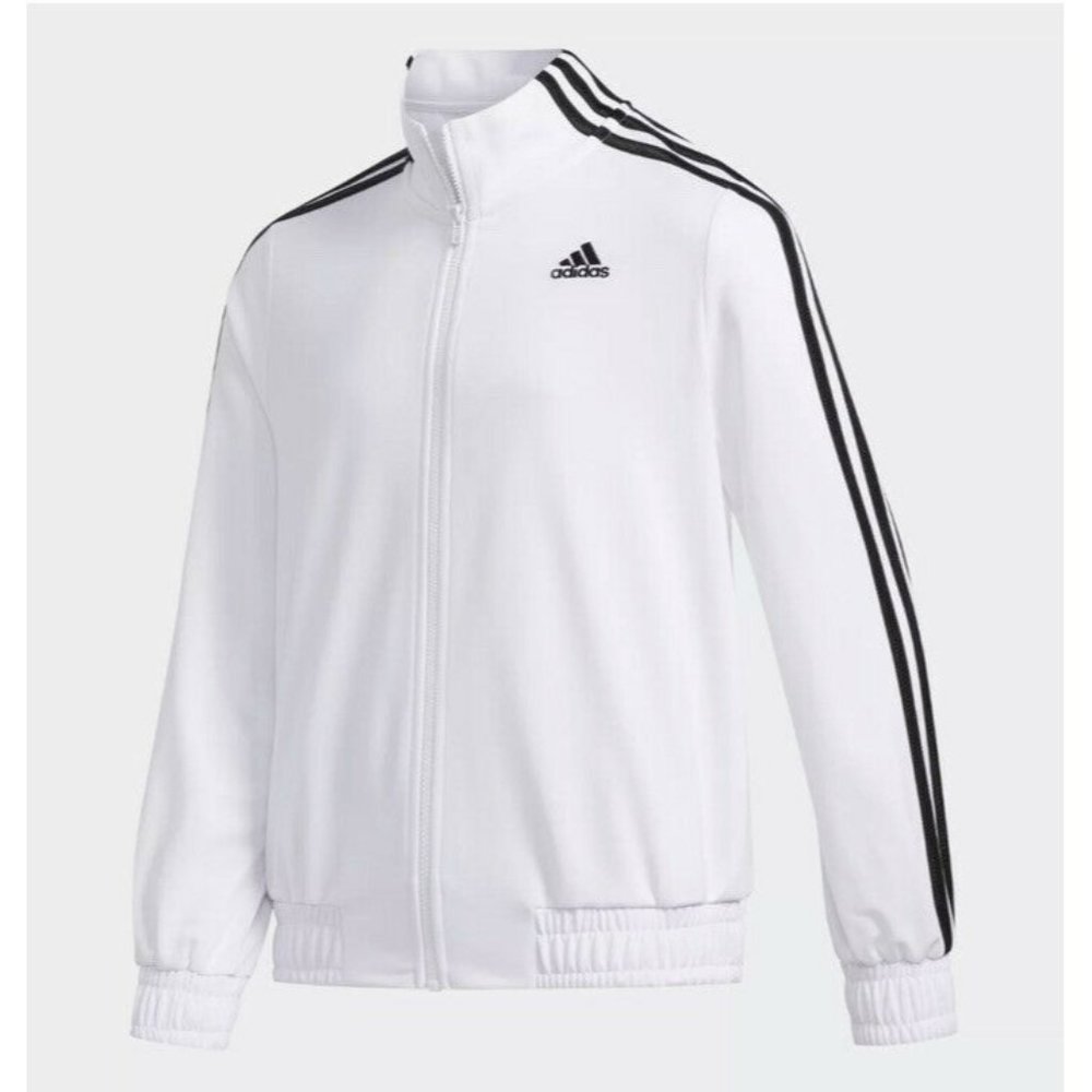 New Adidas Track Jacket Full Zip Cropped White Blk